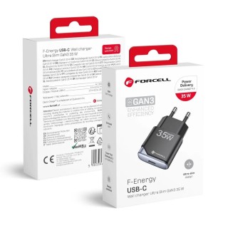 Forcell Φορτιστής Χωρίς Καλώδιο GaN με Θύρα USB-C 35W Power Delivery / Quick Charge 4.0 Μαύρος (F-Energy Ultra Slim)