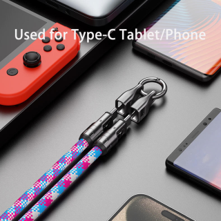 Κορδόνι Καρπού & Καλώδιο Φόρτισης USB-C to USB-C 2-σε-1 για Κινητό (Lanyard Cable) 30 cm - Ροζ/Μπλε