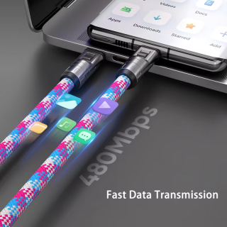 Κορδόνι Καρπού & Καλώδιο Φόρτισης USB-C to USB-C 2-σε-1 για Κινητό (Lanyard Cable) 30 cm - Ροζ/Μπλε