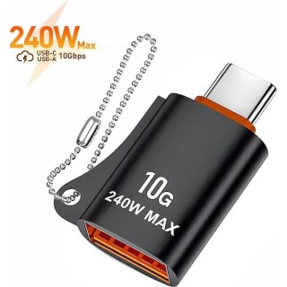 Techsuit - Premium OTG Adapter pc - USB 3.0 Female to Type-C Male, 10Gbps, 240W, Aluminum Alloy - Black / Orange