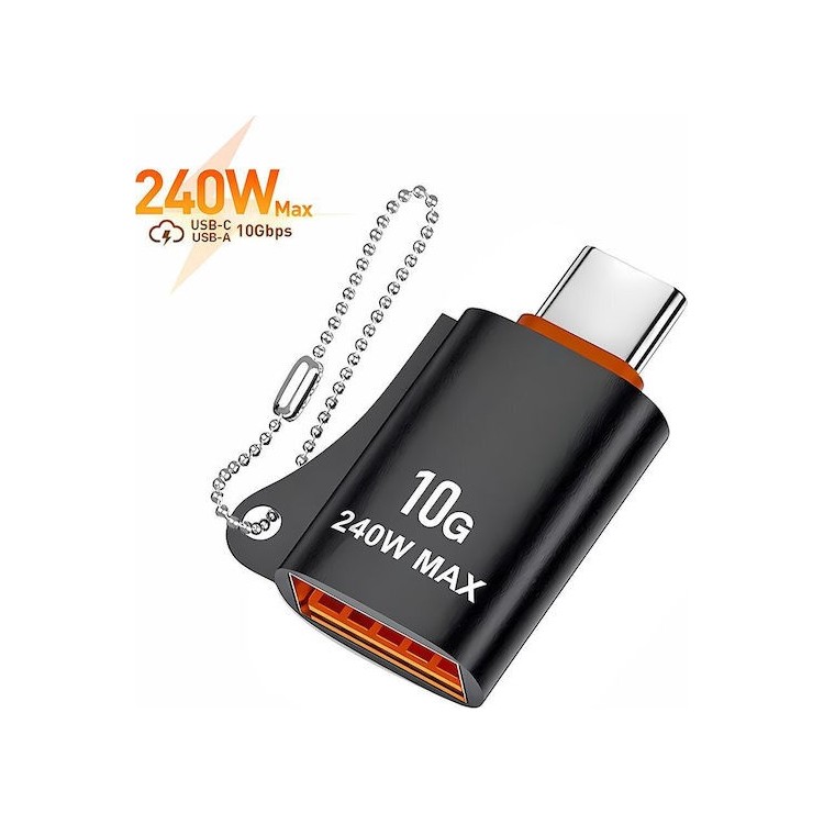 Techsuit - Premium OTG Adapter pc - USB 3.0 Female to Type-C Male, 10Gbps, 240W, Aluminum Alloy - Black / Orange