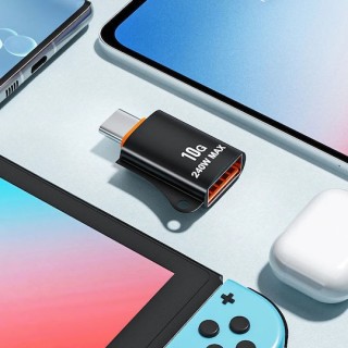Techsuit - Premium OTG Adapter pc - USB 3.0 Female to Type-C Male, 10Gbps, 240W, Aluminum Alloy - Black / Orange