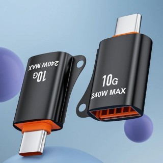 Techsuit - Premium OTG Adapter pc - USB 3.0 Female to Type-C Male, 10Gbps, 240W, Aluminum Alloy - Black / Orange