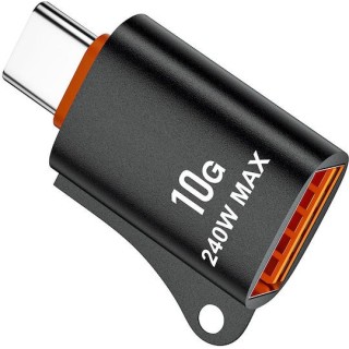 Techsuit - Premium OTG Adapter pc - USB 3.0 Female to Type-C Male, 10Gbps, 240W, Aluminum Alloy - Black / Orange