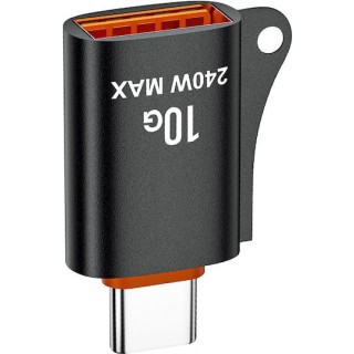 Techsuit - Premium OTG Adapter pc - USB 3.0 Female to Type-C Male, 10Gbps, 240W, Aluminum Alloy - Black / Orange