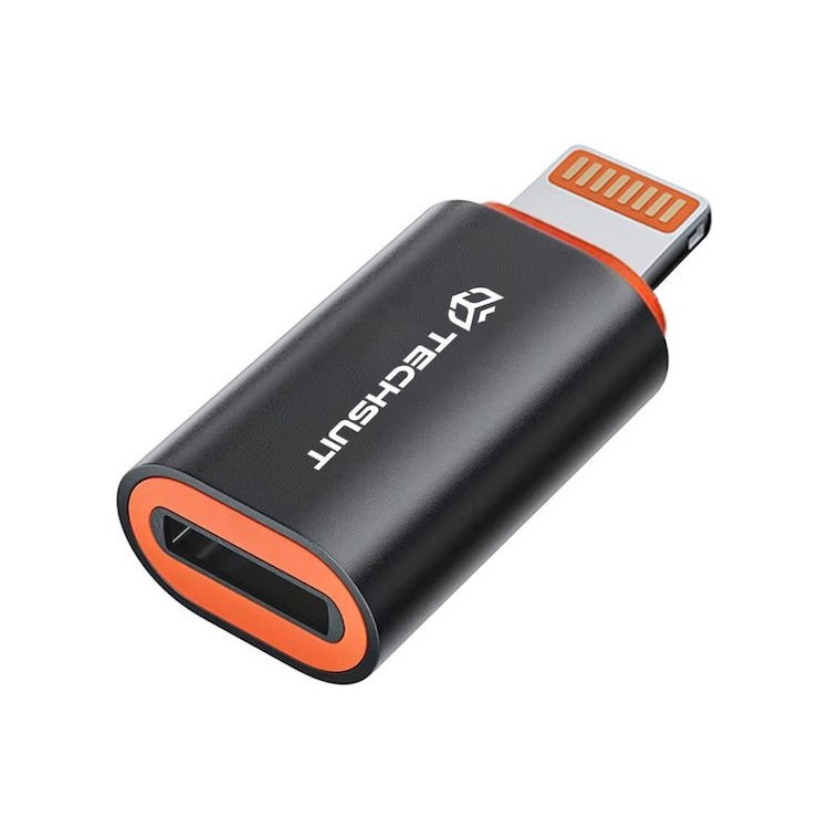 Techsuit - Premium OTG Adapter pc- Type-C Male to Lightning Female, PD20W, Converter for iPhone - Black / Orange