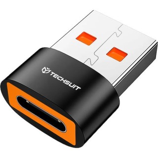 Techsuit - Premium OTG Adapter  HyperPort (A4) - Type-C to USB, 5Gbps, 6A, 120W, Converter for Phone - Black / Orange
