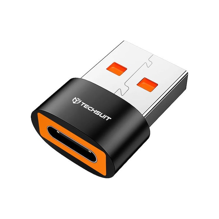 Techsuit - Premium OTG Adapter  HyperPort (A4) - Type-C to USB, 5Gbps, 6A, 120W, Converter for Phone - Black / Orange