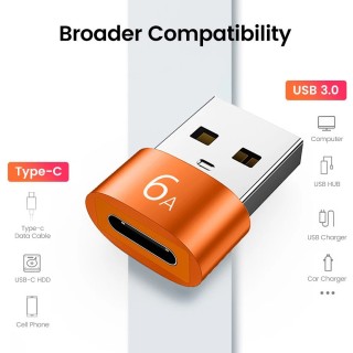 Techsuit - Premium OTG Adapter  HyperPort (A4) - Type-C to USB, 5Gbps, 6A, 120W, Converter for Phone - Black / Orange