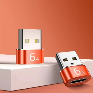 Techsuit - Premium OTG Adapter  HyperPort (A4) - Type-C to USB, 5Gbps, 6A, 120W, Converter for Phone - Black / Orange