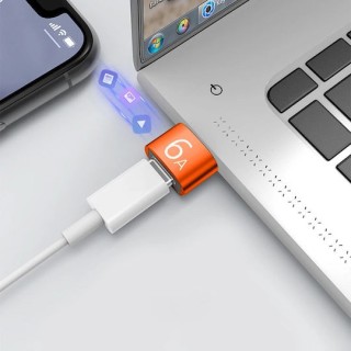 Techsuit - Premium OTG Adapter  HyperPort (A4) - Type-C to USB, 5Gbps, 6A, 120W, Converter for Phone - Black / Orange