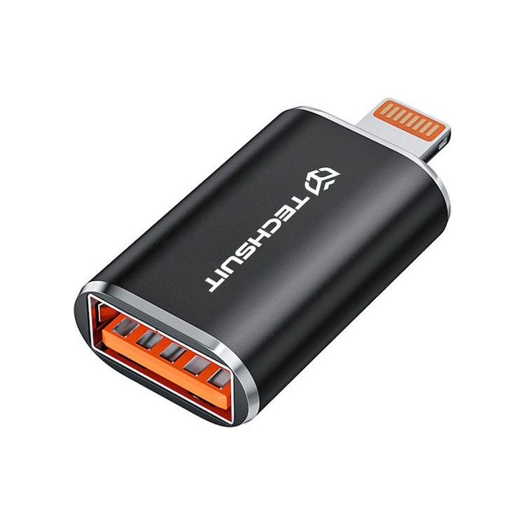 Techsuit - Premium OTG Adapter  HyperPort (A6) - USB3.0 to Lightning, PD30W, 5Gbps, GaN, Converter for iPhone - Black / Orange