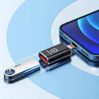 Techsuit - Premium OTG Adapter  HyperPort (A6) - USB3.0 to Lightning, PD30W, 5Gbps, GaN, Converter for iPhone - Black / Orange