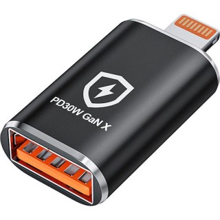 Techsuit - Premium OTG Adapter  HyperPort (A6) - USB3.0 to Lightning, PD30W, 5Gbps, GaN, Converter for iPhone - Black / Orange