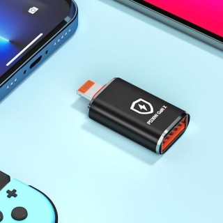 Techsuit - Premium OTG Adapter  HyperPort (A6) - USB3.0 to Lightning, PD30W, 5Gbps, GaN, Converter for iPhone - Black / Orange