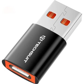 Techsuit - Premium OTG Adapter  HyperPort (A5) - Type-C to USB, 6A, 5Gbps, Plug and Play, Fast Data Transfer - Black / Orange