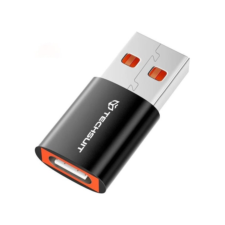 Techsuit - Premium OTG Adapter  HyperPort (A5) - Type-C to USB, 6A, 5Gbps, Plug and Play, Fast Data Transfer - Black / Orange