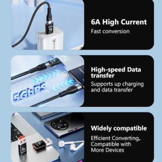 Techsuit - Premium OTG Adapter  HyperPort (A5) - Type-C to USB, 6A, 5Gbps, Plug and Play, Fast Data Transfer - Black / Orange