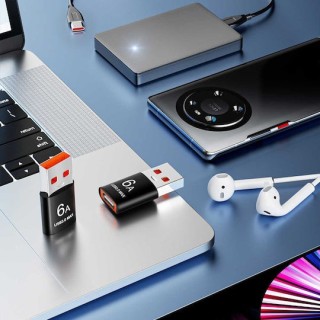 Techsuit - Premium OTG Adapter  HyperPort (A5) - Type-C to USB, 6A, 5Gbps, Plug and Play, Fast Data Transfer - Black / Orange