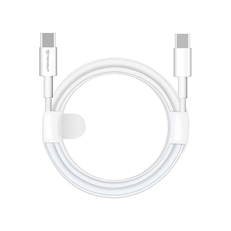 Techsuit - Data Cable (PCB130) - Type-C to Type-C, Fast Charging, 60W, 480Mbps, Aluminum Alloy, 1m - White