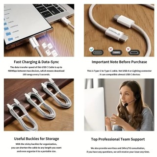 Techsuit - Data Cable (PCB114D)  - for Apple, Android, Type-C, Super Fast Charging, PD60W, Flexible, Durable, 1m - Blue