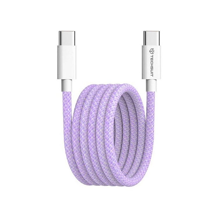 Techsuit - Data Cable (PCB114D) - for Apple, Android, Type-C, Super Fast Charging, PD60W, Flexible, Durable, 1m - Purple