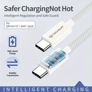 Techsuit - Data Cable (PCB114D) - for Apple, Android, Type-C, Super Fast Charging, PD60W, Flexible, Durable, 1m - Purple
