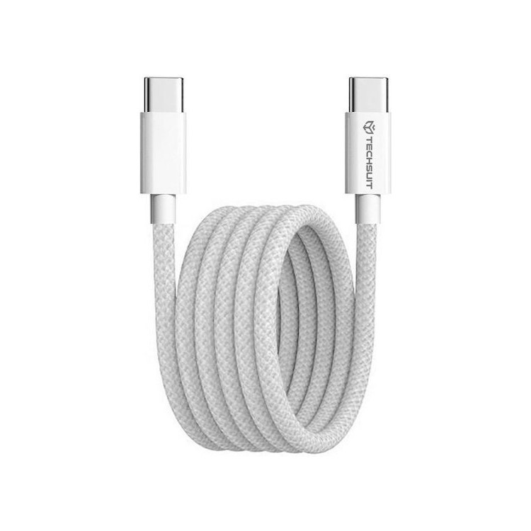 Techsuit - Data Cable (PCB114D) - for Apple, Android, Type-C, Super Fast Charging, PD60W, Flexible, Durable, 1m - Gray