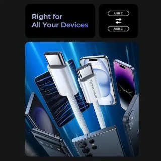 Techsuit - Data Cable (PCB114D) - for Apple, Android, Type-C, Super Fast Charging, PD60W, Flexible, Durable, 1m - Gray