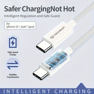Techsuit - Data Cable (PCB114D) - for Apple, Android, Type-C, Super Fast Charging, PD60W, Flexible, Durable, 1m - Gray