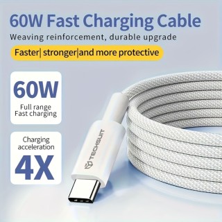 Techsuit - Data Cable (PCB114D) - for Apple, Android, Type-C, Super Fast Charging, PD60W, Flexible, Durable, 1m - Gray