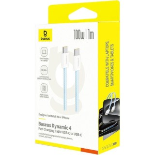 Baseus - Data Cable Dynamic 4 Series - Type-C, Fast Charge, 100W, 480Mbps, Smart Chip, 1m - Blue