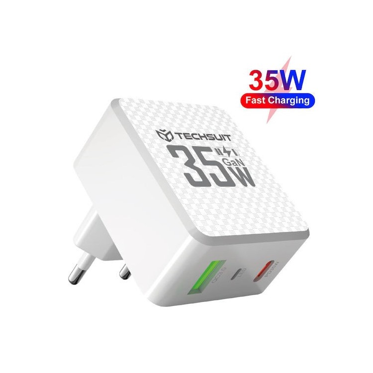 Techsuit - Premium Wall Charger Tiny Series (CHPD173) - GaN, USB, Type-C, Fast Charge, PD35W - White