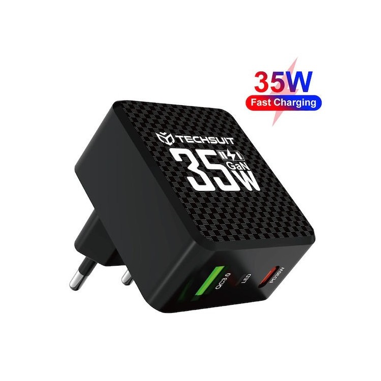Techsuit - Premium Wall Charger Tiny Series (CHPD173) - GaN, USB, Type-C, Fast Charge, PD35W - Black