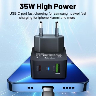 Techsuit - Premium Wall Charger Tiny Series (CHPD173) - GaN, USB, Type-C, Fast Charge, PD35W - Black
