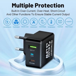 Techsuit - Premium Wall Charger Tiny Series (CHPD173) - GaN, USB, Type-C, Fast Charge, PD35W - Black