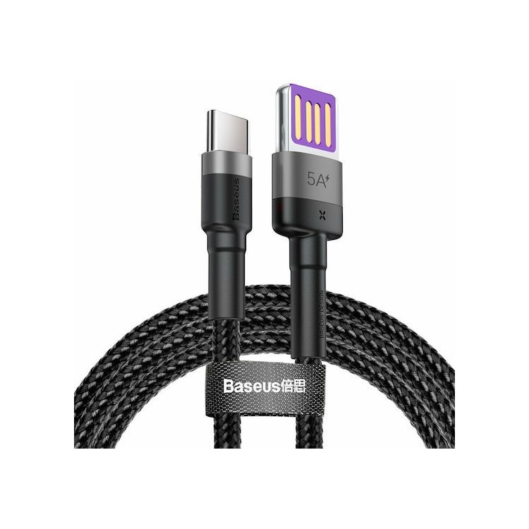 Baseus - Data Cable Cafule Series Metal (CATKLF-PG1) - USB to Type-C, Fast Charging, 40W, 5A, Nylon Braid, Velcro, 1m - Black