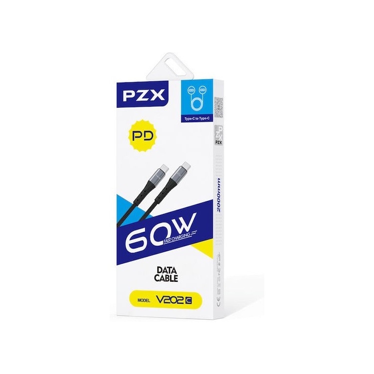 Pzx Data Cable Type-C To Type-C 60W 2Μ - Black (V202C)