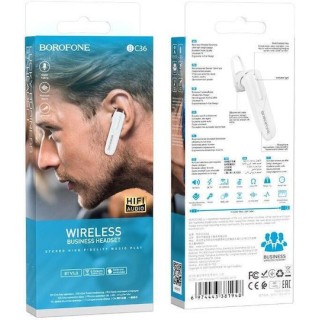 Borofone - Bluetooth Headset Lucky (BC36) - Bluetooth V5.0, 70mAh, Lightweight, Premium Sound - White