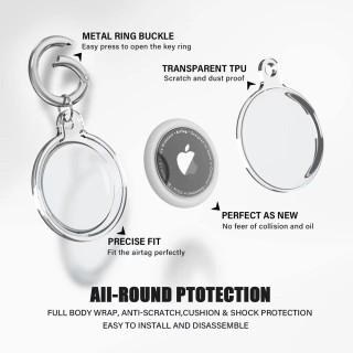 Techsuit - (4 pack) Secure Holder Silicone (CT15) - Apple AirTag Case - Clear