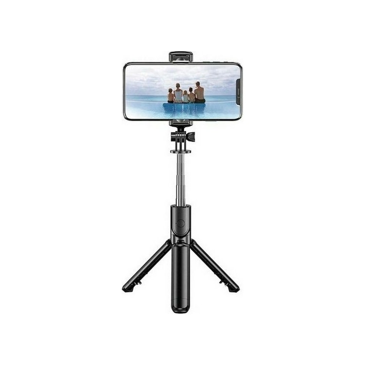 Techsuit - Selfie Stick (Q01) - with Bluetooth Remote Control and Stable Tripod Mount, 101cm - Black