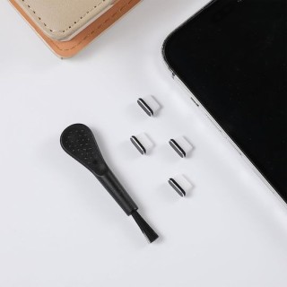 Techsuit - (4 pack) Dust Plug PortShieldX (AD1) - Type-C Port Cover, Aluminum/Silicone, for Daily Defense, with Brush - Black