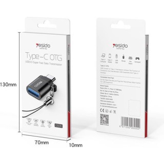 Yesido - OTG Adapter (GS06) - Type-C to USB 3.0, Plug & Play, 5Gbps - Black