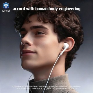 Lito - Wired Earphones (LF01T) - Type-C, Stereo, Half In-ear, with HD Microphone, 1.2m - White