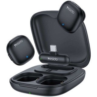 Yesido - (2 pack) Wireless Lavalier Microphones (KR21) - 3in1 Receiver, Type-C, AI Noise Reduction, 98dB SNR, 2.4GHz - Black