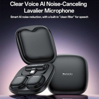 Yesido - (2 pack) Wireless Lavalier Microphones (KR21) - 3in1 Receiver, Type-C, AI Noise Reduction, 98dB SNR, 2.4GHz - Black
