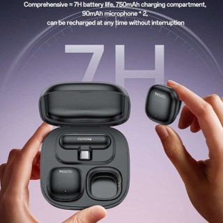 Yesido - (2 pack) Wireless Lavalier Microphones (KR21) - 3in1 Receiver, Type-C, AI Noise Reduction, 98dB SNR, 2.4GHz - Black