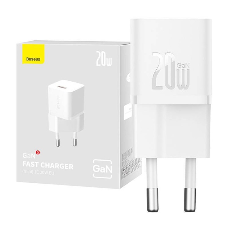 Baseus - Wall Charger (CCGN050102) - GaN, Type-C, Fast Charging, 20W - White