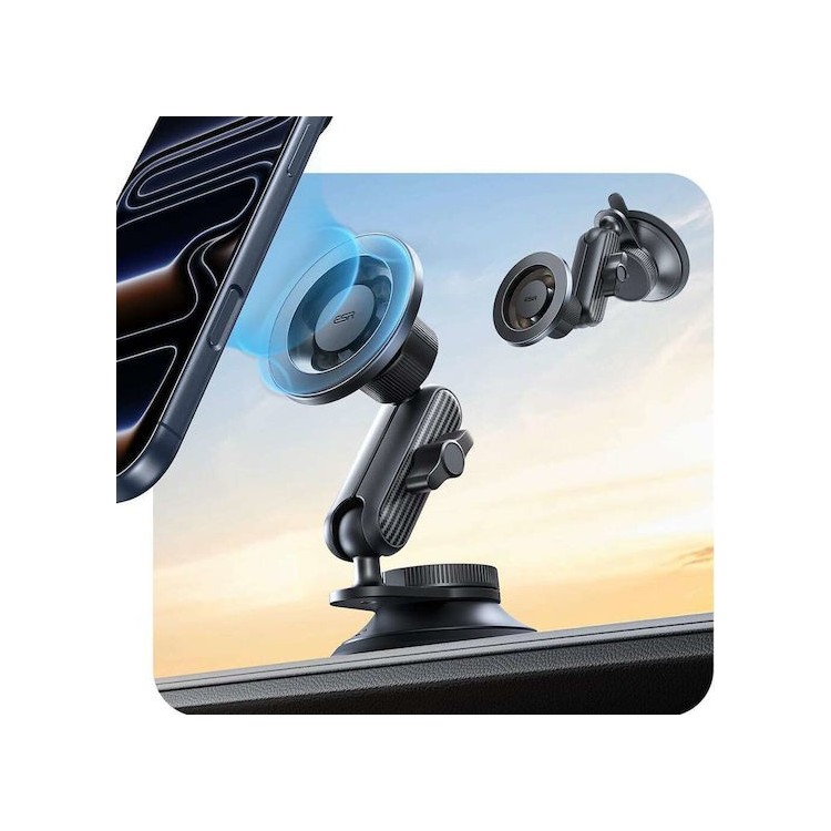 ESR - Car Holder OmniLock (2B5240162) - for Dashboard, 360°, Magnetic, Flexible Ball-joint Arm, Aluminum - Black/Carbon Fiber