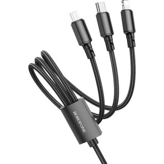 Borofone - Data Cable (BX72 3-in1) - USB-A to Micro-USB, Type-C, Lightning, Universal, 2A, 1m - Black